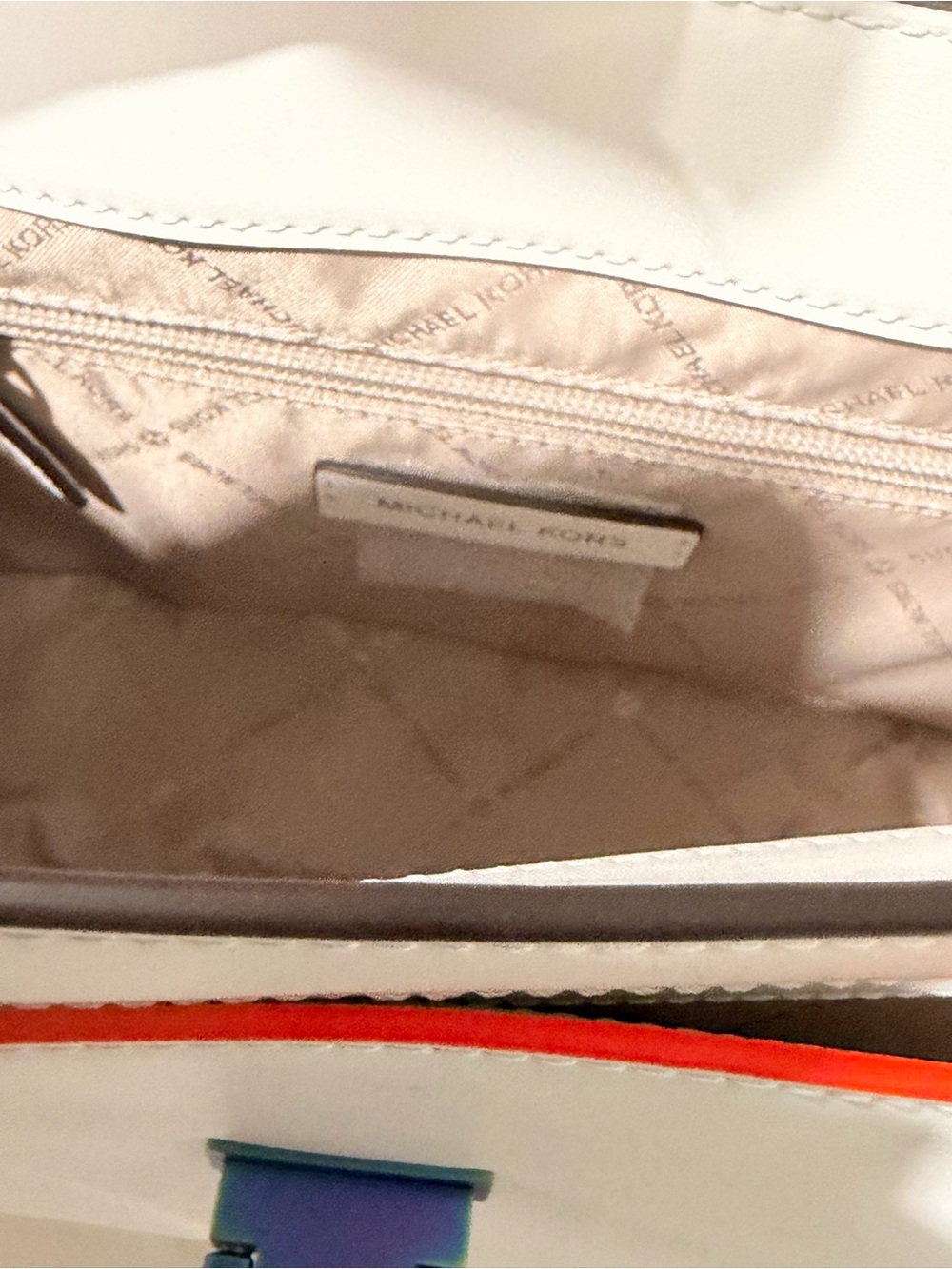 Michael Kors White Satchel with Neon Pink & Orange Trim - Picture 9 of 11